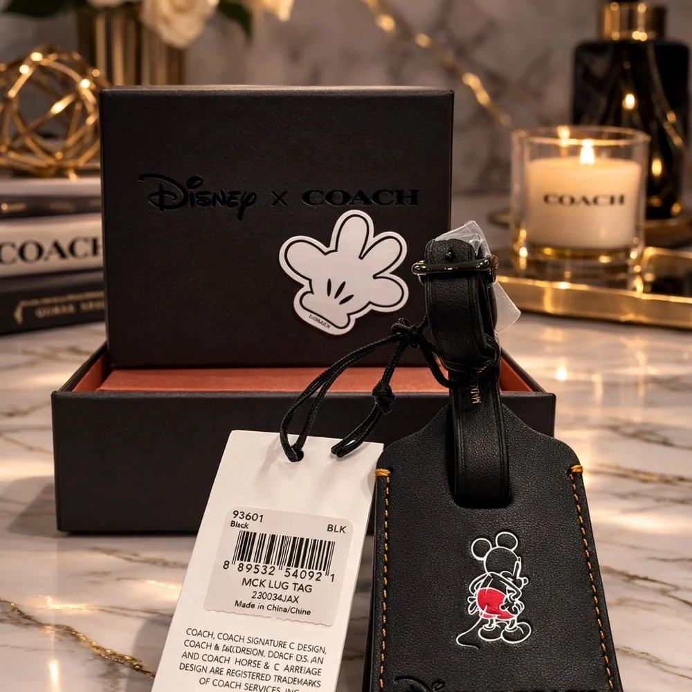 Disney x Coach Mickey Mouse Leather Luggage Tag NWT w/ Box Black Limited Edition